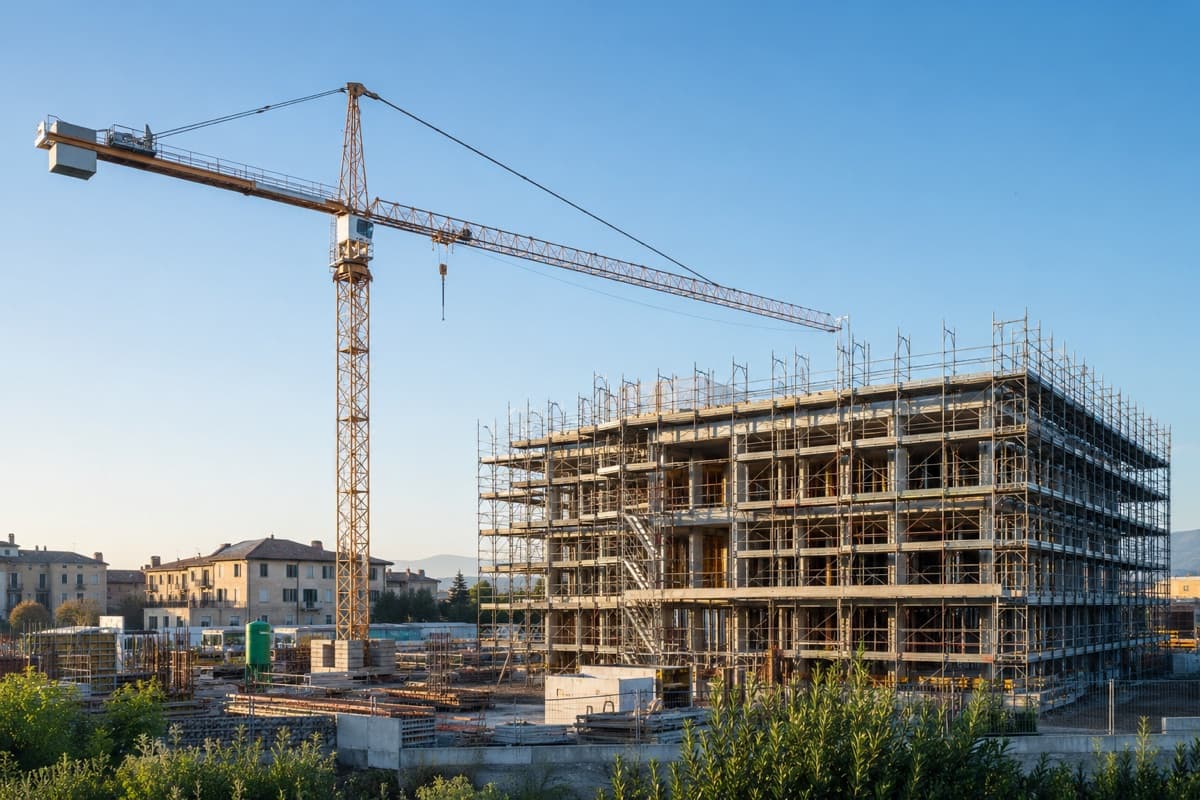 Cantiere edile con gru: l'impresa che mette i numeri sotto controllo